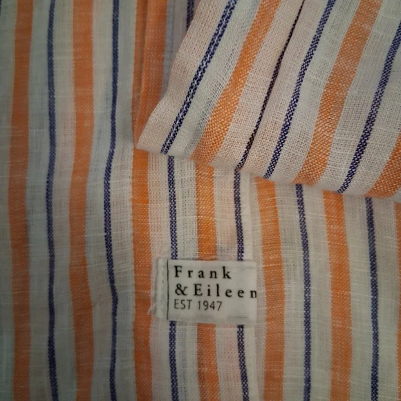 Frank & Eileen 100% Linen Orange Blue & White Stripe Button up XXS NWOT *READ - Picture 9 of 12